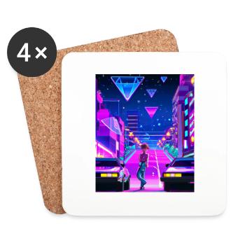 Vaporwave Esthétique Synthwave City Anime Girl - Dessous de verre (lot de 4) - blanc - Devant