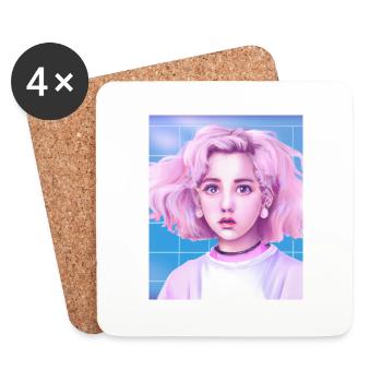 Pastel Esthétique Mignonne Anime Fille - Dessous de verre (lot de 4) - blanc - Devant