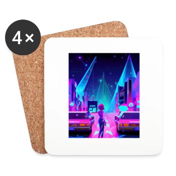 Vaporwave Esthétique Synthwave City Anime Girl - Dessous de verre (lot de 4) - blanc - Devant