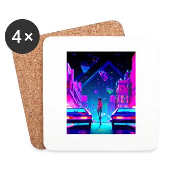 Vaporwave Esthétique Synthwave City Anime Girl - Dessous de verre (lot de 4) - blanc - Devant