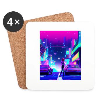 Vaporwave Esthétique Synthwave City Anime Girl - Dessous de verre (lot de 4) - blanc - Devant