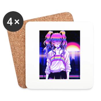 Pastel Esthétique Triste Anime Fille - Dessous de verre (lot de 4) - blanc - Devant