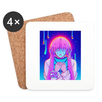 Pastel Esthétique Triste Anime Fille - Dessous de verre (lot de 4) - blanc - Devant