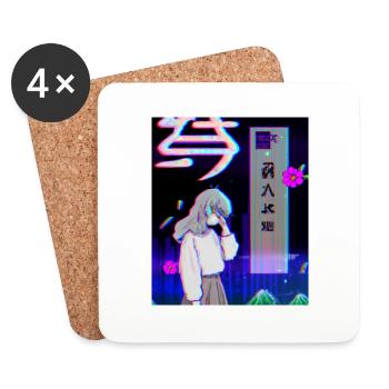 Pastel Esthétique Triste Anime Fille - Dessous de verre (lot de 4) - blanc - Devant