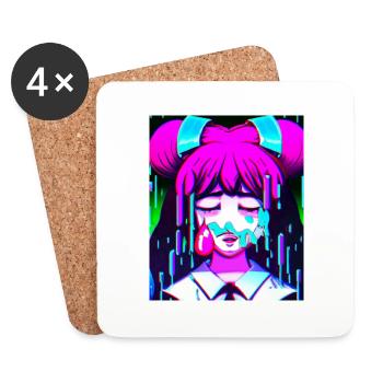 Pastel Esthétique Triste Anime Fille - Dessous de verre (lot de 4) - blanc - Devant