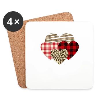 Herzen Leopard Plaid Büffel Herz Liebe Valentin - Untersetzer (4er-Set) - Weiß - Vorne