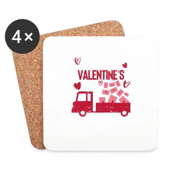 Happy Valentines Day Roter LKW mit Buchstaben Post - Untersetzer (4er-Set) - Weiß - Vorne