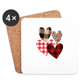 Hearts Leopard Plaid Buffalo Heart Love Valentin - Coasters (set of 4) - white - Front