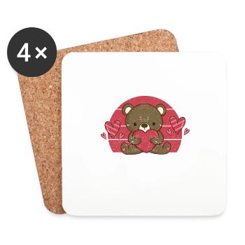 Happy Valentine's Day Bear Hearts Love Heart - Untersetzer (4er-Set) - Weiß - Vorne