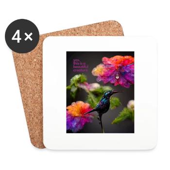 Schöne Kreatur - ein schönes Muster von Kolibris und Blumen - Untersetzer (4er-Set) - Weiß - Vorne