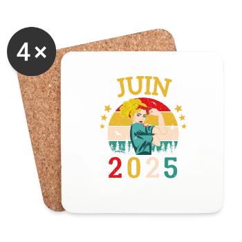 Juin 2025 Anniversaire Vintage Happy Birthday - Dessous de verre (lot de 4) - blanc - Devant
