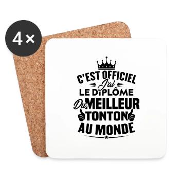 J'ai le diplôme du meilleur tonton au monde - Dessous de verre (lot de 4) - blanc - Devant