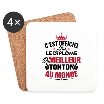 J'ai le diplôme du meilleur tonton au monde - Dessous de verre (lot de 4) - blanc - Devant