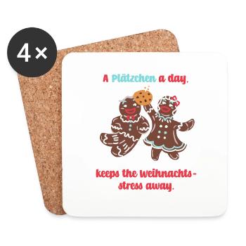 A Plätzchen A Day Keeps The Weihnachtsstress away - Untersetzer (4er-Set) - Weiß - Vorne