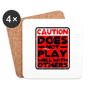 Caution, does not play well with others 30 - Coasters (set of 4) - white - Front