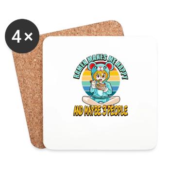Cute Japan Kawaii Anime Funny Ramen Makes Me Happy - Coasters (set of 4) - white - Front