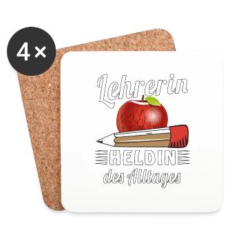 LEHRERIN HELDIN DES ALLTAGES - Untersetzer (4er-Set) - Weiß - Vorne