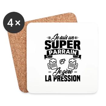 Je suis un super parrain, Humour cadeau parrain - Dessous de verre (lot de 4) - blanc - Devant