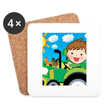 Green Tractor Birthday Farm Animals - Coasters (set of 4) - white - Front