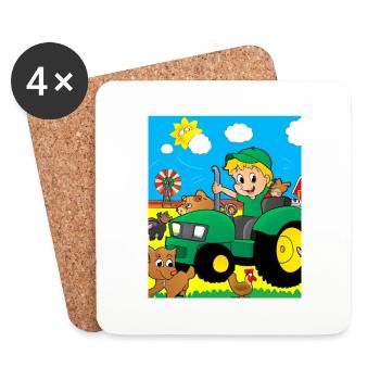 Green Tractor Birthday Farm Animals - Coasters (set of 4) - white - Front