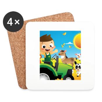 Green Tractor Birthday Farm Animals - Coasters (set of 4) - white - Front