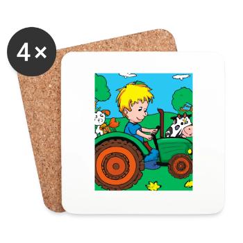 Green Tractor Birthday Farm Animals - Coasters (set of 4) - white - Front