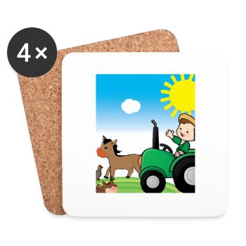 Green Tractor Birthday Farm Animals - Coasters (set of 4) - white - Front