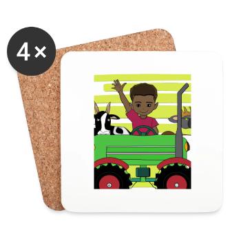 Green Tractor Birthday Anime Farm Animals - Coasters (set of 4) - white - Front