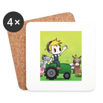 Green Tractor Birthday Anime Farm Animals - Coasters (set of 4) - white - Front
