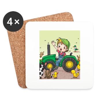 Green Tractor Birthday Anime Farm Animals - Coasters (set of 4) - white - Front