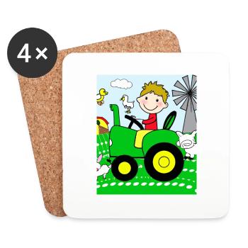 Green Tractor Birthday Farm Animals - Coasters (set of 4) - white - Front
