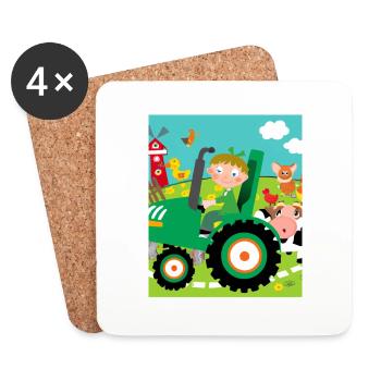 Green Tractor Birthday Farm Animals - Coasters (set of 4) - white - Front