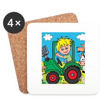 Green Tractor Birthday Farm Animals - Coasters (set of 4) - white - Front