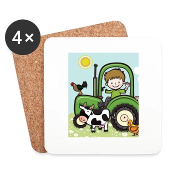 Green Tractor Birthday Farm Animals - Coasters (set of 4) - white - Front