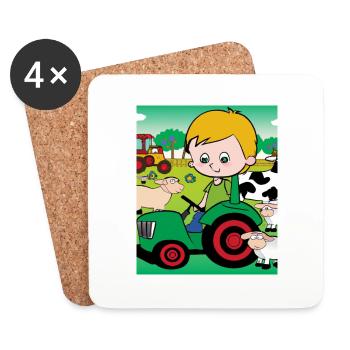 Green Tractor Birthday Farm Animals - Coasters (set of 4) - white - Front