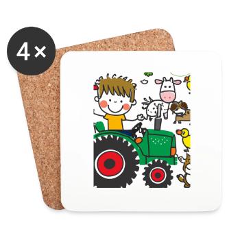 Green Tractor Birthday Farm Animals - Coasters (set of 4) - white - Front