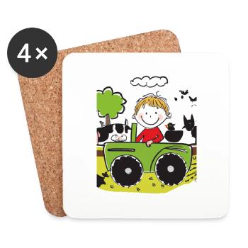 Green Tractor Birthday Farm Animals - Coasters (set of 4) - white - Front