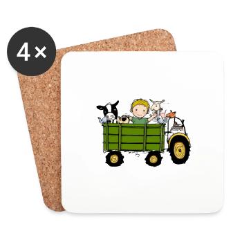 Green Tractor Birthday Farm Animals - Coasters (set of 4) - white - Front