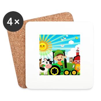 Green Tractor Birthday Farm Animals - Coasters (set of 4) - white - Front