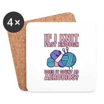 If I Knit Fast Enough, Does It Count As Aerobics 2 - Untersetzer (4er-Set) - Weiß - Vorne