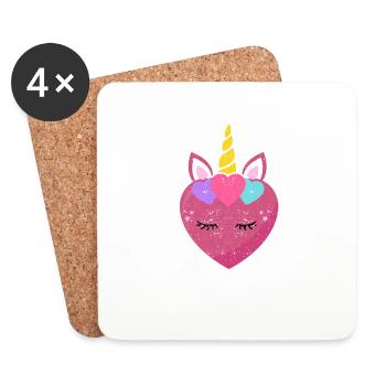 Mignon cœur de licorne Licornes de Saint-Valentin - Dessous de verre (lot de 4) - blanc - Devant