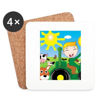 Green Tractor Birthday Farm Animals - Coasters (set of 4) - white - Front