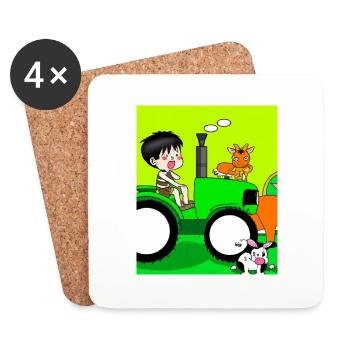 Green Tractor Birthday Farm Animals - Coasters (set of 4) - white - Front