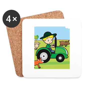 Green Tractor Birthday Farm Animals - Coasters (set of 4) - white - Front
