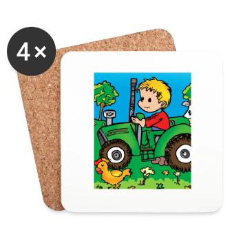 Green Tractor Birthday Farm Animals - Coasters (set of 4) - white - Front
