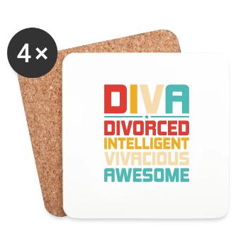 DIVA - Divoced Intelligent Vivacious Awesome Divor - Untersetzer (4er-Set) - Weiß - Vorne