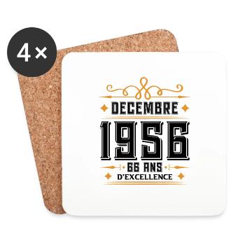 né en DÉCEMBRE 1956, 66 ans, cadeau d'anniversaire - Dessous de verre (lot de 4) - blanc - Devant