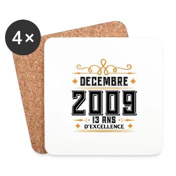 né en DÉCEMBRE 2009, 13 ans, cadeau anniversaire. - Dessous de verre (lot de 4) - blanc - Devant