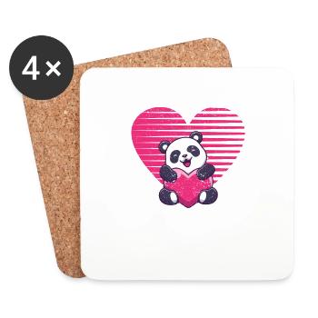 Panda Heart Valentine's Day Animal Bear Lovers Zoo - Coasters (set of 4) - white - Front
