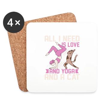 Tout ce dont j’ai besoin, c’est d’amour et de yoga et d’amour de pose de chat - Dessous de verre (lot de 4) - blanc - Devant